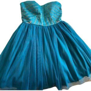 Vintage Cerulean Blue Corset & Tulle Strapless Dress